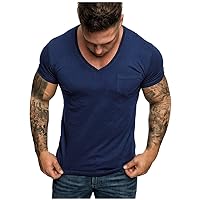 Gym Shirts for Men V Neck Workout Tee Shirt Muscle Fitted Athletic T-Shirt Classic Plain Active Tops for Fitness Black Work Shirt Men's Activewear Long Tshirts