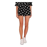 CeCe Womens Black Smocked Embroidered Sheer Lined Pull On Floral Shorts Shorts L
