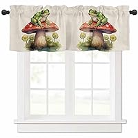 Valances for Windows Frog Mushroom Watercolor Plant Leaves Linen Kitchen Curtains Valances Rod Pocket Small Window Treatments Valance Curtains for Living Room Bedroom Bathroom, 42x12 Inch