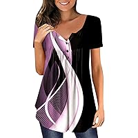 Workout Shirts for Women Henley Vneck Plus Size Relaxed Fit Short Sleeve with Buttons Summer Tops for Women 2024