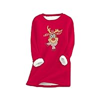 Womens Autumn Winter Thermal Underwear Boat Neck Plush Christmas Print T Shirts Loose Fit Women's Fall Clothes
