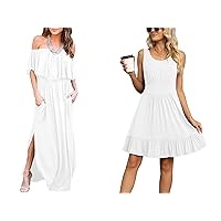 LILBETTER Womens Off The Shoulder Ruffle Party Dresses and Summer Casual U Neck Sundresses(X-Large)