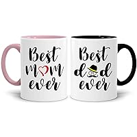 Best Mom and Dad Ever Coffee Mugs, Parents Anniversary Birthday Gifts for Mom and Dad Together from Daughter Son, Couples Gifts for New Parents Pregnancy Announcement Christmas Mothers Fathers Day