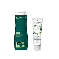 Bundle of ATTITUDE Body Wash, EWG Verified, Dermatologically Tested, Plant and Mineral-Based, Vegan Personal Care Products, Nourishing, Olive Leaves, 16 Fl Oz + Body Cream, Olive Leaves, 8 Fl Oz