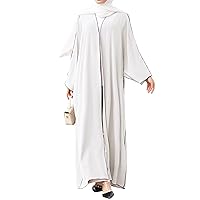 IMEKIS Muslim Abaya for Women Long Sleeve V Neck Maxi Dress Dubai Style Modest Loose Full Cover Islamic Middle East Clothes