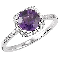 925 Sterling Silver Amethyst Round 7mm Polished Amethyst .01 Dwt Diamond Ring Jewelry Gifts for Women - Ring Size Options: 5 6 7 8