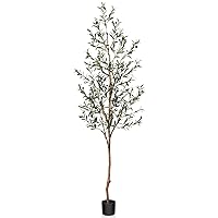 Artificial Olive Tree, 7FT Tall Fake Silk Plants with Natural Wood Trunk Faux Potted Tree for Home Decor Indoor Office Porch, Set of 1