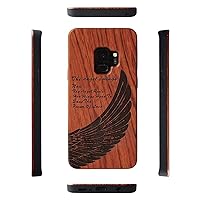 Wooden Cases for Samsung Galaxy S9+, Premium Quality Handmade Natural Wood Carving Cover Case (TPU Material Inside The Wall) for Samsung Galaxy S9+ (Pattern-Wing)