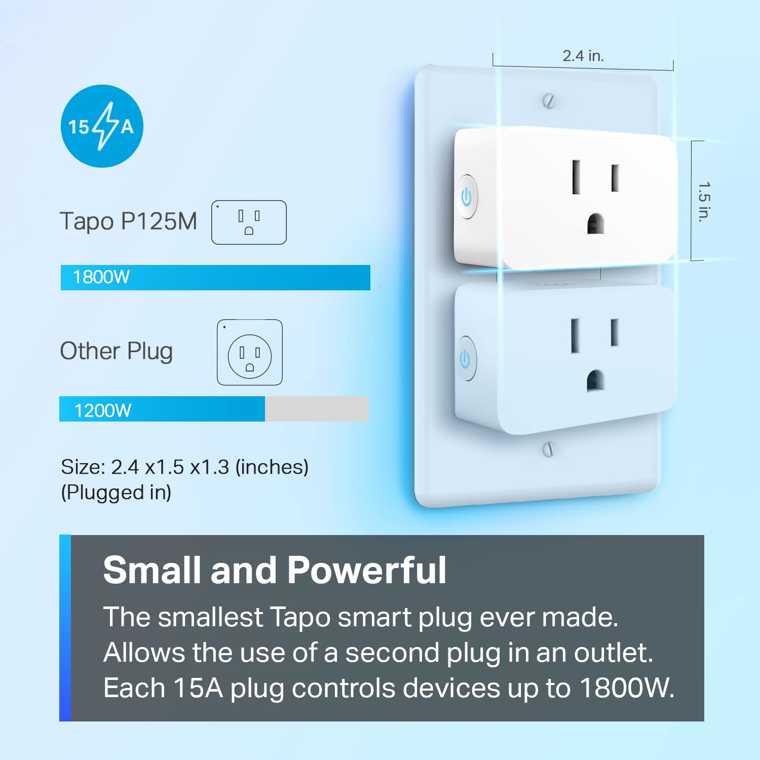 TP-Link Tapo Matter Compatible Smart Plug Mini, Compact Design, 15A/1800W Max, Super Easy Setup, Works with Apple Home, Alexa & Google Home, UL Certified, 2.4G Wi-Fi Only, White, Tapo P125M