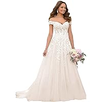 Women's Off Shoulder Wedding Dress for Bride 2021 with Lace Appliques Mermaid Bridal Gown Ivory Customzie