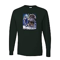 Wolves and The Moon in The Winter Night Animal Lover Graphic Mens Long Sleeves