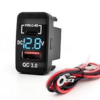 [Blue] Upgraded Dual Port PD/QC3.0 Quick Charger with Blue LED Digital Voltmeter Replacement for Toyota, Compatible with Cellphone iPad Laptop GPS (Surface Size 1.57 x 0.87 inches)