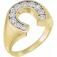 14k Two-Tone Gold (White/Yellow) 1/4 Ct Diamond Men Gents Horseshoe Ring