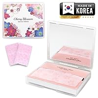 [100 Counts + Mirror Case] Cherry Blossom Natural Oil Blotting Paper for Face Korean with Mirror Case