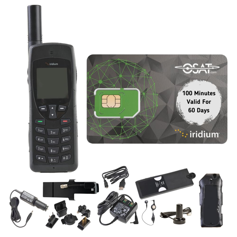 OSAT Iridium 9555 Satellite Phone Telephone with Prepaid SIM Card and 100 Airtime Minutes / 60 Day Validity - Voice, Text Messaging SMS Global Coverage