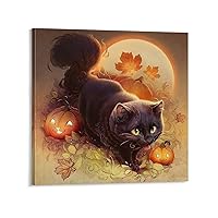 Black Cat Art Wall Painting Poster Frame Hanger Scroll Posters Canvas Decorative Hanging Painting Wall Art Decor Room 12x12inch(30x30cm)