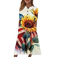 Women's Dresses 2024 V-Neck Short Sleeve Dress Print Casual with Pockets Dresses, S-2XL