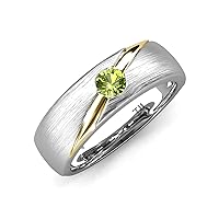 Round Peridot 0.18 ct Brushed Satin Finish Bezel Set 3.50 mm Solitaire Men Wedding Band 14K Gold