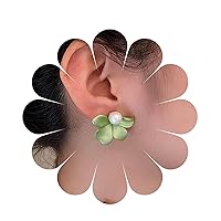 Cimenexe Bohemian Pearl Flower Earrings Green Enamel Flower Petal Earrings Acrylic Flower Stud Earrings Floral Petal Pearl Earrings Jewelry for Women and Girls Gifts(Green)
