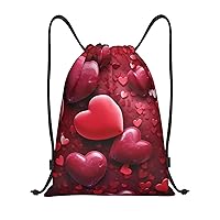 Valentines Love Hearts Print Drawstring Backpack Waterproof Drawstring Bags Fashion Beach Bag for Men Women Small