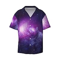 Purple Clouds Men's Summer Short-Sleeved Shirts, Casual Shirts, Loose Fit with Pockets