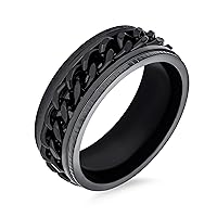 Personalize Engrave Rope Chain Cable Men's Biker Anxiety Spinner Fidget Wedding Band Ring For Men Black Stainless Steel 8MM Wide Custom Engraved