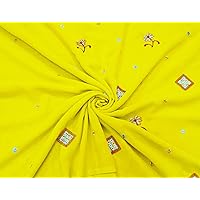 Indian Vintage Yellow Dress Material Georgette Recycled Fabric Embroidered DIY Craft Used Textile