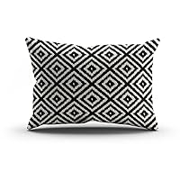 Plush Square Ikat Diamond Pattern in Black and Cream Hidden Zipper Home Sofa Decorative Throw Pillow Cover Cushion Case 12x20 Inch Design Printed Pillowcase