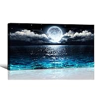 Wall Art Moon Sea Ocean Landscape Picture Canvas Wall Art Print Paintings Modern Artwork for Living Room Wall Decor and Home Décor Framed Ready to Hang,1inch Thick Frame, Waterproof Artwork.