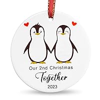 Creawoo Our Second Christmas Together 2023 Ornament, 2nd Year Married Keepsake Gifts for Newlyweds Couples Boyfriend Girlfriend, Unique Ceramic Ornaments for Xmas Tree Hanging Decoration