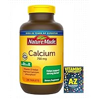 Nature Made Calcium 750 mg with Vitamin D3 and K, Dietary Supplement for Bone Support, 300 Tablets+Better Guide Vitamins Supplements Book Free