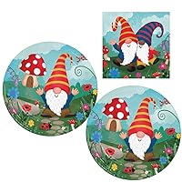 Gnomes Themed Party Supply Pack | Bundle Includes Paper Dessert Plates and Napkins for 16 People | Fun Party Gnomes Design