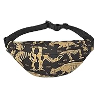 Dinosaur Skeleton Print Fanny Pack Women Men Waterproof Waist Bag With 3-Zipper Pockets Bum Bag For Running Travel
