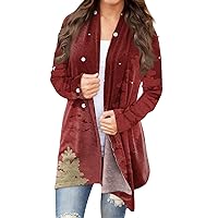 Zip Up Hoodie, Christmas Women'S Fashion Casual Printed Long Sleeve Cardigan Tops Jacket Womens Brown Leather For Winter Cropped Light Oversized Jackets Hoodies Jacket Hoodie (XXL, Red)