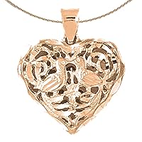 3-D Filigree Heart Necklace | 14K Rose Gold 3D Filigree Heart Pendant with 18