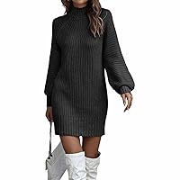Long Sweater Dress for Women Fashion Ribbed Long Sleeve Knitted Dress