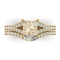 Clara Pucci 2ct Princess Cut Solitaire Natural Morganite Engagement Promise Anniversary Bridal Ring Band set Curved 18K Yellow Gold