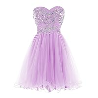 Women's Short Sweetheart Beaded Tulle Cocktail Party Homecoming Dress