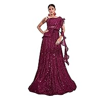 cocktail wedding Imported sequin Ruffled draped attached dupatta indo western gown 7491
