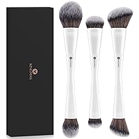 KINGMAS 3Pcs Foundation Makeup Brush Set, Premium Kabuki Brush Double-ended Concealer Contour Brush for Liquid, Cream, Powder, Blending Buffing Face Brush Beauty Makeup Tools