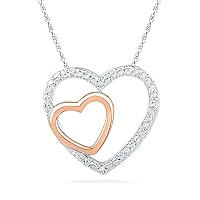 Sterling Silver With 10K Pink Gold Round Diamond Double Heart Pendant (0.03 Cttw)