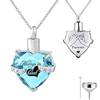 HQ Stainless Steel Cremation Jewelry Heart Ashes Keepsake Crystal Pendant Urn Necklace Ashes Engraved Keepsake Memorial Pendant (December)