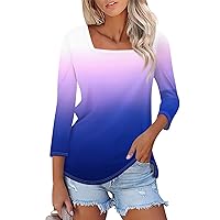 Elbow Sleeve Tops Women,3/4 Length Sleeve Workout Shirts Plain Basic Gym Blouse Square Neck Tunic Top Summer 2024