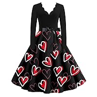 Long Spring Dresses for Women 2024,Burgundy Dress Wedding Guest Black Dresses Date Dresses Red Valentine's Day Print Flare Dress Sleeve Dress Party Casual Dresses Sexy Plus Size(3-Black,L)