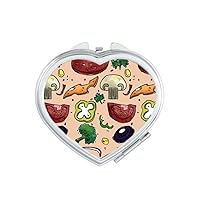 Pizza Tomato Foods Peppers Onion Heart Mirror Travel Magnification Portable Handheld Pocket Makeup