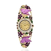 SHOP LC DELIVERING JOY Shop LC Butterfly Watches for Women Strada Crystal Japanese Movement Water Bangle Watch in Gold Plated with Stainless Steel Back Wrist Jewelry Fashion Analog Digital Classic Timer Birthday Gifts