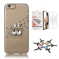 STENES Bling Case Compatible with iPhone 7 Plus/iPhone 8 Plus - Stylish - 3D Handmade [Sparkle Series] Cats Design Cover with Screen Protector [2 Pack] - Crystal
