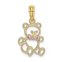 14k Two-tone Gold Teddy Bear with Pink Bow Tie Charm