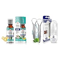 GuruNanda Coconut Oil Pulling with 7 Essential Oils & Tongue Scraper for Adults (2 Pack) with Travel Case, 420 Medical-grade 100% Stainless Steel Tongue Cleaner, Aids in Fresh Breath & Oral Care