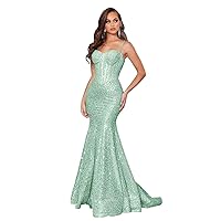 Mermaid Sequin Prom Dress Spaghetti Straps Long Evening Dress Corset Formal Gown for Women